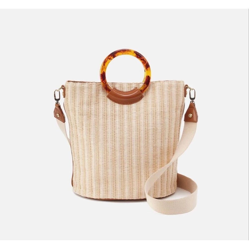 HOBO Sheila Straw bucket bag raffia circle handle tote purse crossbody